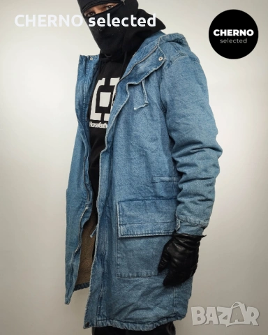 Дълго деним яке тип парка с шерпа подплата и качулка ZARA Denim Sherpa Hooded Longline Jacket – L•XL, снимка 12 - Якета - 53669998