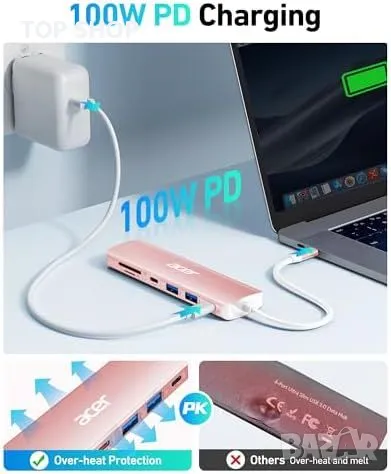 Нов Мултипортов Адаптер USB-C към HDMI, PD 100W, 7 в 1 хъб, снимка 3 - Друга електроника - 49451242