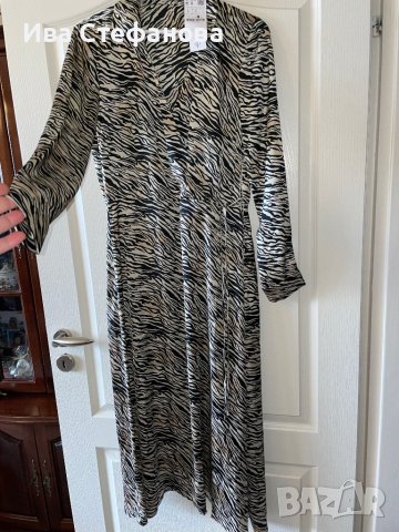 Нова с етикет дълга елегантна ежедневна рокля V образно деколте зебра Stradivarius Л L размер , снимка 5 - Рокли - 40751296