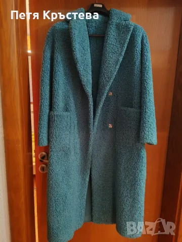 Дамско дълго палто тюркоаз, снимка 2 - Палта, манта - 47553393