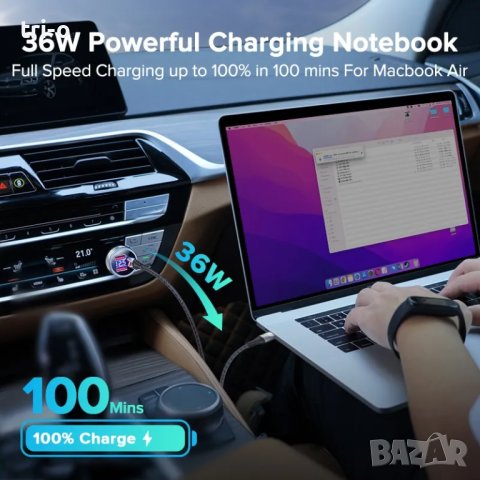 QOOVI 80W метално зарядно за автомобил 2хUSB+Type C / Fast Charging, снимка 2 - Зарядни за кола - 41853260