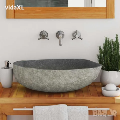 vidaXL Мивка от речен камък, овална, (45-53)x(34-41) см, снимка 3 - Мивки - 56146075