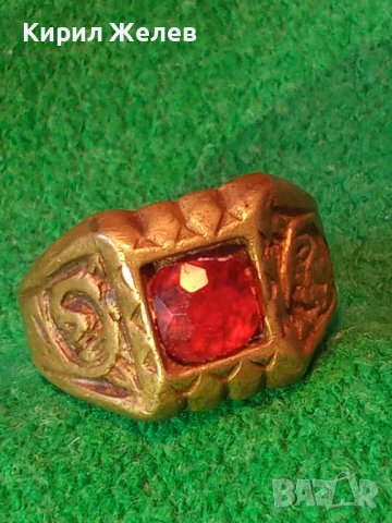 СТАРИНЕН ОРНАМЕНТИРАН БРОНЗИРАН КЛАСИЧЕСКИ РЕТРО ПРЪСТЕН с ФАСЕТИРАН КРИСТАЛ  РЪЧНА ИЗРАБОКА 29670