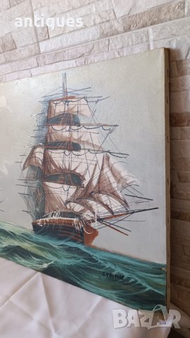 Картина "Кораби" - маслени бои на платно - 70/50см, снимка 4 - Антикварни и старинни предмети - 39423372