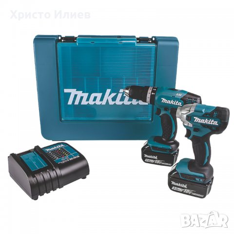 Makita Макита Комплект Акумулаторен Винтоверт и Импакт 18V Батерии Зарядно Куфар, снимка 1 - Винтоверти - 39281755