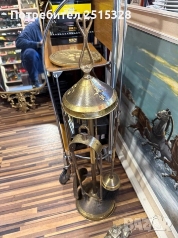 стар месингов комплект за камина, снимка 4 - Антикварни и старинни предмети - 53681859