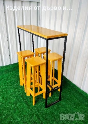 Бар маса от дърво и метал и столове за хранене , снимка 6 - Маси - 51102620