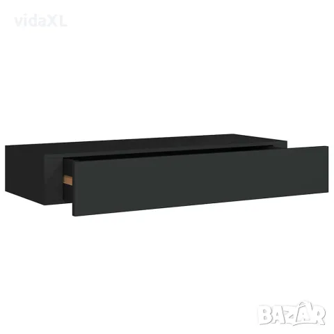 vidaXL Стенен рафт с чекмедже, черен, 60x23,5x10 см, МДФ