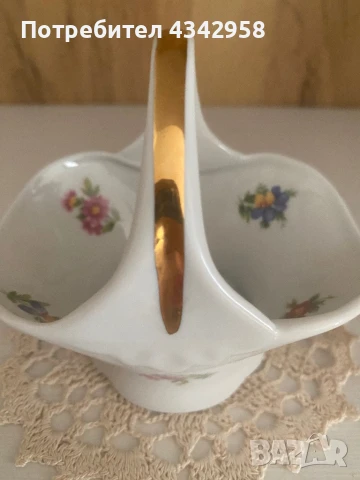Limoges France.Порцеланова малка ваза - кошница., снимка 2 - Антикварни и старинни предмети - 50729524