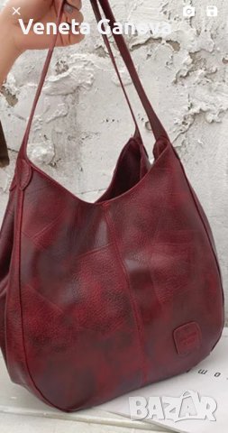 Дамска чанта в черно или бордо  с три прегради, снимка 3 - Чанти - 41787237