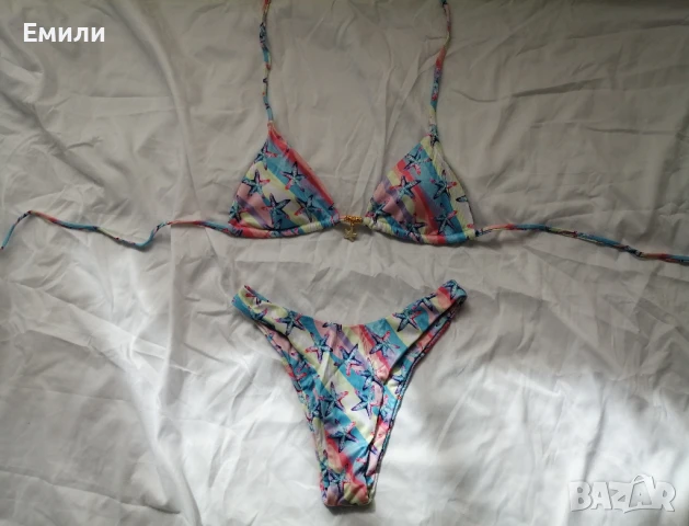Нов комплект цветен дамски бански от две части с принт морски звезди р-р XS, S, M, L, снимка 2 - Бански костюми - 50899807