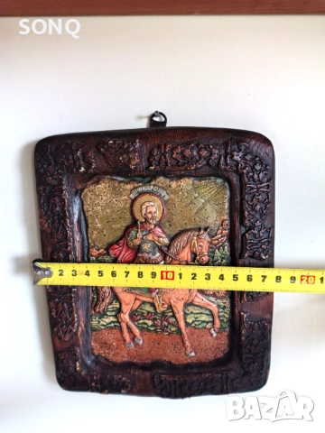 Прекрасна Много Стара Дървена Икона - Свети Мина, снимка 9 - Икони - 52125458