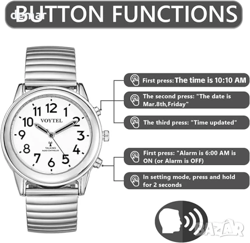 Дамски атомен говорещ часовник MAUJOY, говорещ часовник на английски език, снимка 2 - Дамски - 50595506