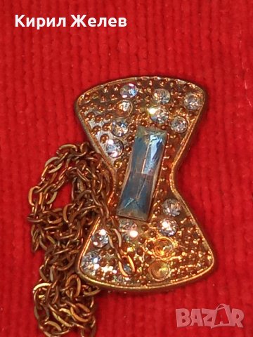 РЕТРО ПОЗЛАТЕН МЕДАЛЬОН ПАПИЙОНКА с ФАСЕТ КРИСТАЛИ и ВЕРИЖКА 3330, снимка 2 - Колиета, медальони, синджири - 30580792