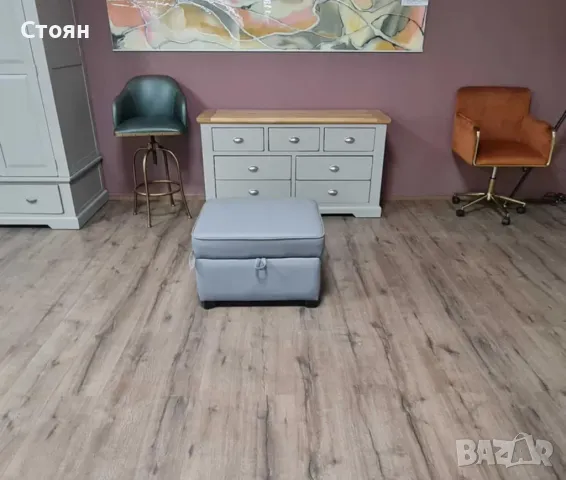 Сива кожена табуретка с функция ракла - изкуствена кожа, снимка 3 - Дивани и мека мебел - 47710167