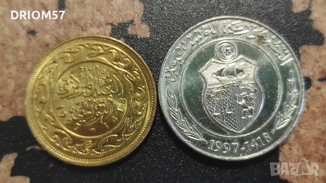 Монети Тунис - 2 бр. 1418 (1997) , снимка 2 - Нумизматика и бонистика - 53561421