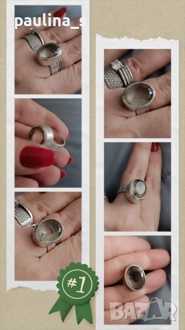 Два броя / Винтидж / Сребърен пръстен проба 925 с гравиран Лабрадорит и Празеолит , снимка 10 - Пръстени - 51996675