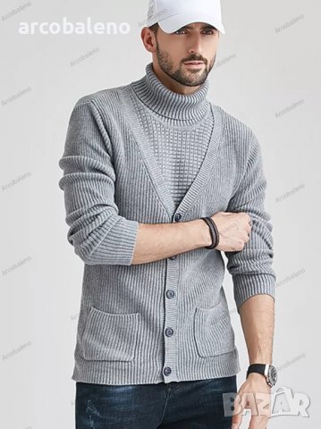 Мъжки пуловер с висока яка и тънка плетена жилетка, 3цвята - 023, снимка 5 - Пуловери - 38988632