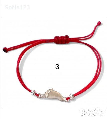 Сребърни гривни с червен конец, снимка 4 - Гривни - 53243911