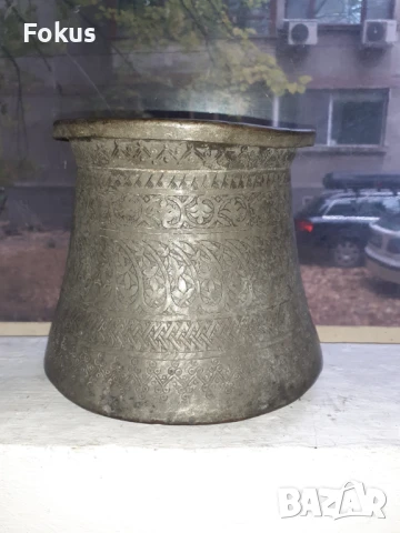 Стар меден съд бакър ръчно кован и гравиран калайдисан, снимка 2 - Антикварни и старинни предмети - 51106965