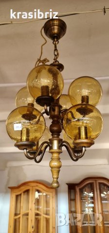 Абажур дърво и месинг, снимка 1