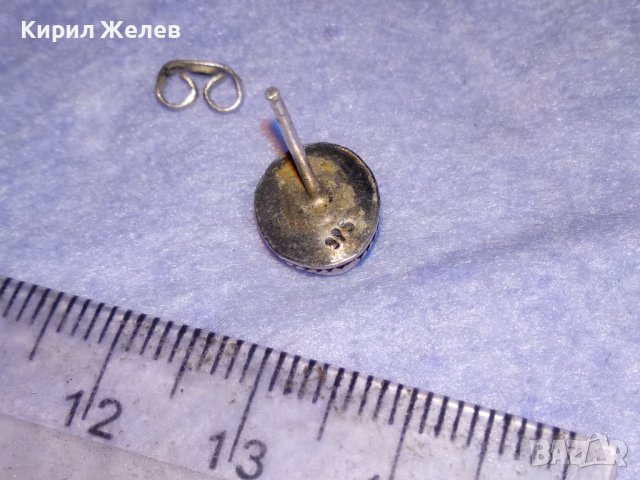 СТАРА СРЕБЪРНА АРТ ДЕКО ОБЕЦА СРЕБРО 925 АНГЛИЯ с ШЛИФОВАН ЛУНЕН КАМЪК и СТОМАНЕНА ЗАКОПЧАЛКА 38729, снимка 8 - Обеци - 41730287
