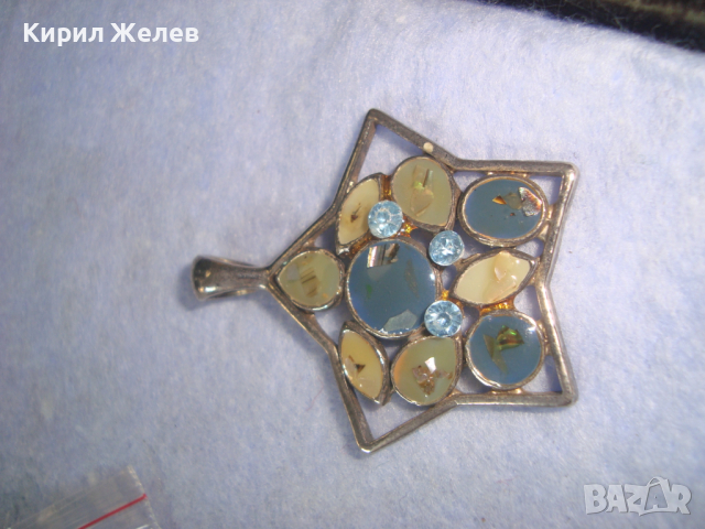 КРАСИВ БЛЕСТЯЩ АРТ ПОСРЕБРЕН МЕДАЛЬОН - ЗВЕЗДА с ЕМАЙЛ и КРИСТАЛИ 26388, снимка 8 - Колиета, медальони, синджири - 36224496