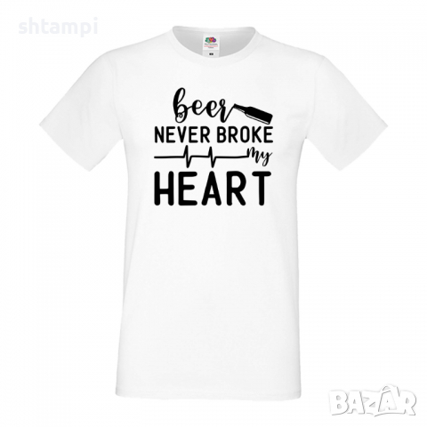 Мъжка тениска, Beer Never Broke My Heart,Бира,Бирфест,Beerfest,Подарък,Изненада,Рожден Ден, снимка 2 - Тениски - 36376815