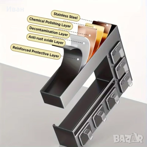 Многофункционален метален стенен органайзер за подправки с 6 кутии за подправки, снимка 4 - Други - 53510394