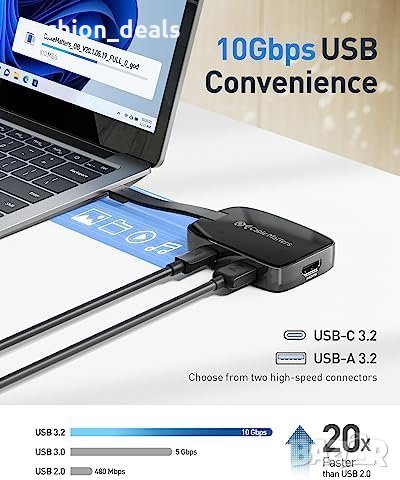 Нов Преносим USB C Хъб HDMI 4K 60Hz PD 100W зареждане, снимка 4 - Друга електроника - 41585848
