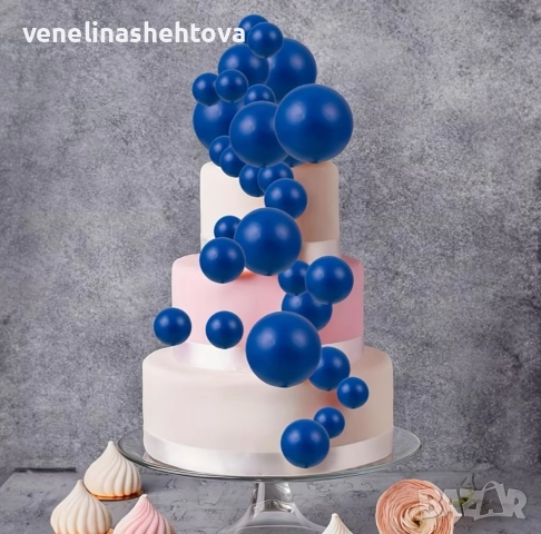 120 броя тъмно сини топчета топки на тел от стиропор за декорация на торта , снимка 3 - Други - 52701997