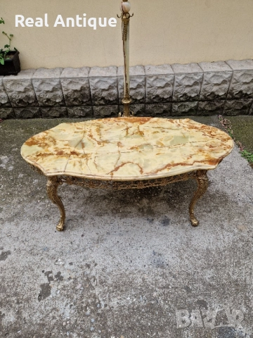 Страхотна антикварна белгийска холна маса бронз оникс 