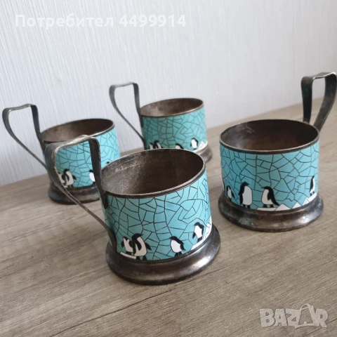 Подстакани за чаши с дизайн на пингвин, СССР, посребрени, снимка 8 - Антикварни и старинни предмети - 51004397