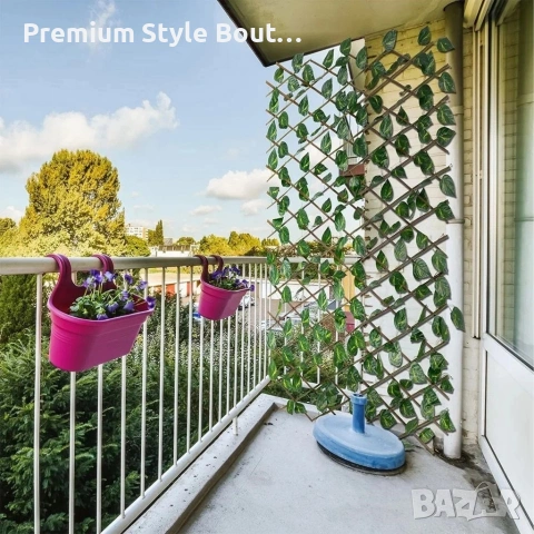 Разтегателна декоративна решетка с изкуствени листа, 290x60 см – Реалистичен параван за балкон