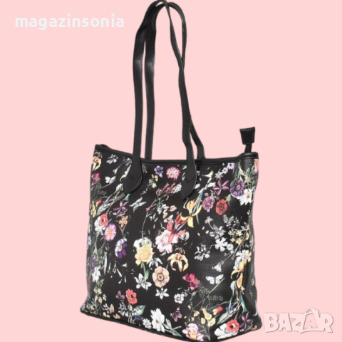 Голяма дамска чанта с красив флорален принт, снимка 2 - Чанти - 44658250