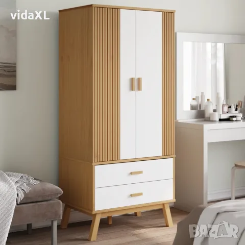 vidaXL Гардероб OLDEN, бял и кафяв, 76,5x53x172 см, борово дърво масив, снимка 2 - Гардероби - 56147299