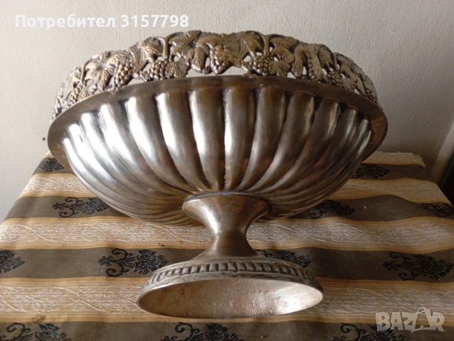 Посребрена месингова фруктиера арт деко, снимка 6 - Други ценни предмети - 51392714