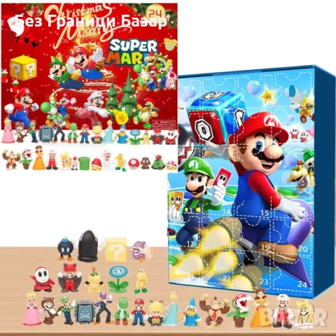 Нов Коледен адвент календар Super Mario с 24 фигурки подарък за деца, снимка 1