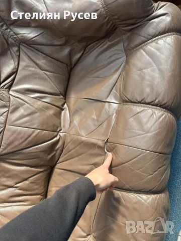  100325 кожен холов диван 2ка 130 см + диван 3ка 200см + фотьойл / холна гарнитура / ретро / тъмно к, снимка 9 - Дивани и мека мебел - 49434439