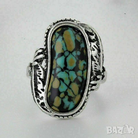 ПРЪСТЕН с естествен тюркоаз, посребрен, Размер 55, снимка 2 - Пръстени - 33878343