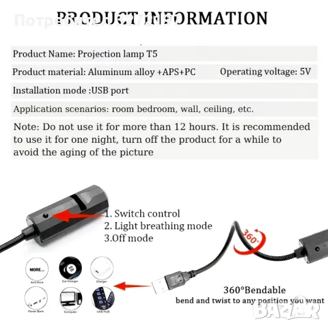 USB Захранвана LED Коледна Елха Проекционна Светлина, снимка 7 - Лед осветление - 47992915