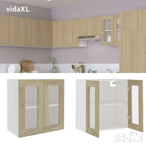 vidaXL Висящ стъклен шкаф "Lyon", дъб сонома, 60x31x60 см, инженерно дърво, снимка 2 - Шкафове - 56147726