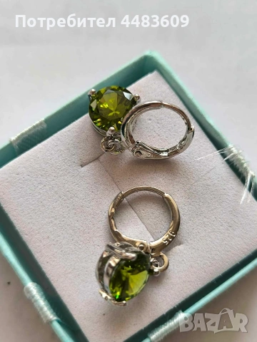 Сребърни обеци със зелен цирконии, снимка 3 - Обеци - 53710641