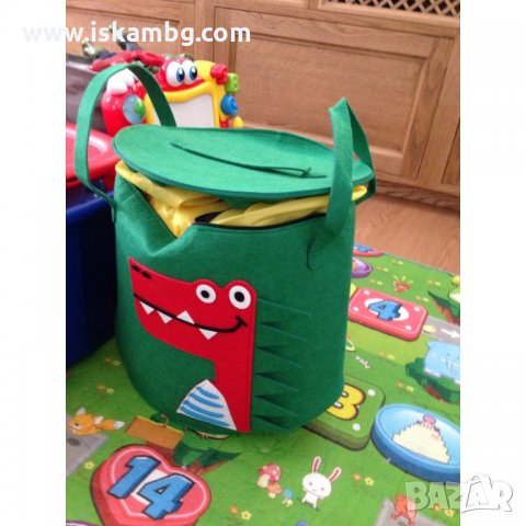 Кош за детски играчки с капак и постелка за играчки, зелен с Крокодил - код 3256 КРОКОДИЛ