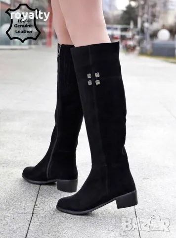 Равни ботуши - черен ЕСТЕСТВЕН велур 