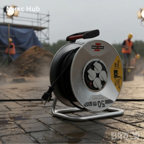 Електрически удължител с макара 50m 4 гнезда, снимка 4 - Други стоки за дома - 53579340