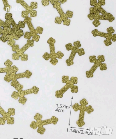 10 бр кръст кръста кръстчета златист брокатен картон украса декор крафт кръщене сувенир подаръчета, снимка 2 - Други - 51585751