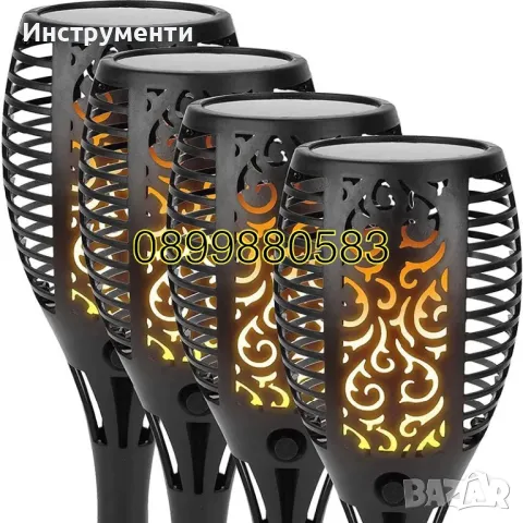 Комплект от 12 броя външна соларна лампа тип факла с ефект на пламък, снимка 3 - Соларни лампи - 47434230