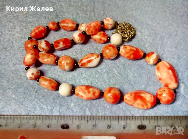 СТАР РЕТРО ГЕРДАН МЪНИСТЕНА ОГЪРЛИЦА с ПОЛУСКЪПОЦЕННИ КАМЪНИ и ФИЛИГРАННА БРОНЗОВА ЗАКОПЧАЛКА 28491, снимка 2 - Антикварни и старинни предмети - 47284249