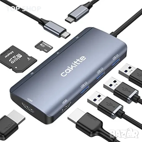 Нов USB C към двоен HDMI адаптер Хъб докинг станция за лаптоп